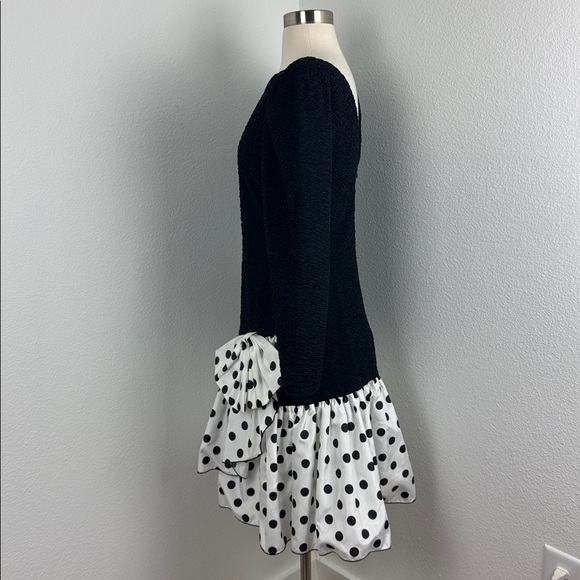 Vintage Darcy Union Made 80s Black and White Polka Dot Party Dress, Sz 9/10 - Picture 7 of 14